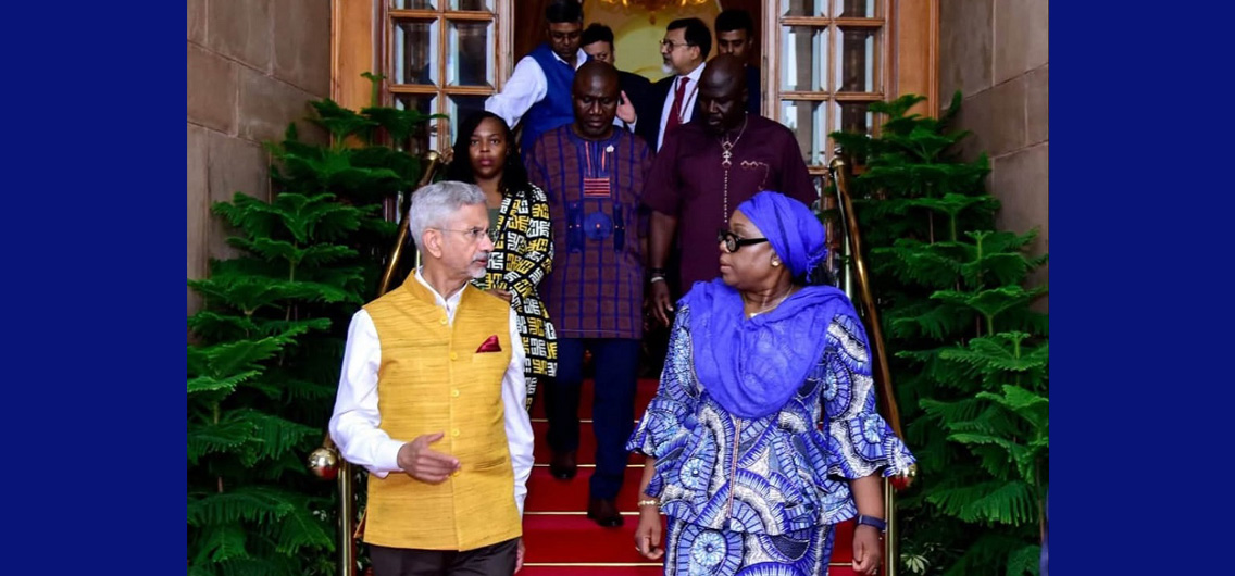 External Affairs Minister of India Dr. S. Jaishankar with H.E. Mme Sara Beysolow Nyanti, Minister of Foreign Affairs of Liberia in New Delhi